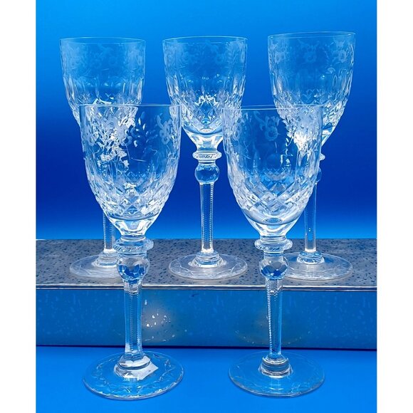 Rogaska Gallia Floral Etched Lead Crystal Wine Hocks Glasses Set Of 5 7 3/4" - Picture 4 of 7